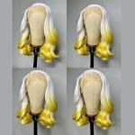 Human Hair Ice Blonde With Yellow Ombre Color Bob Wig