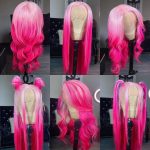 Natural Wave Light Pink and Dark Pink Ombre Lace Wig - 26